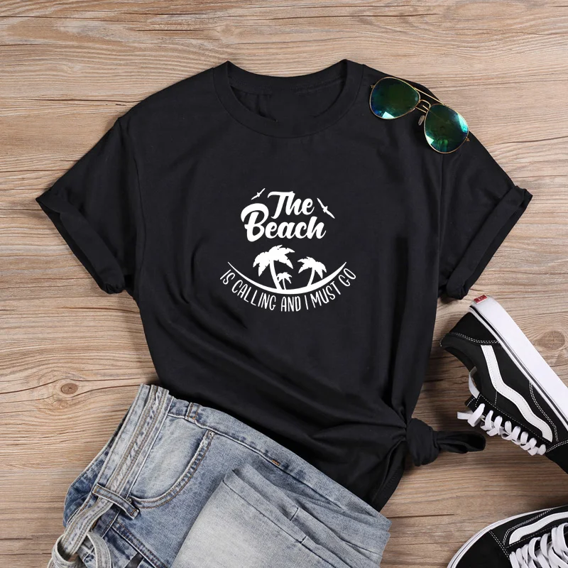 

The Beach Is Calling Shirt Funny T Shirt Women O-neck Short Sleeve Tshirt Women Casual Tee Shirt Femme Tshirts Cotton Women