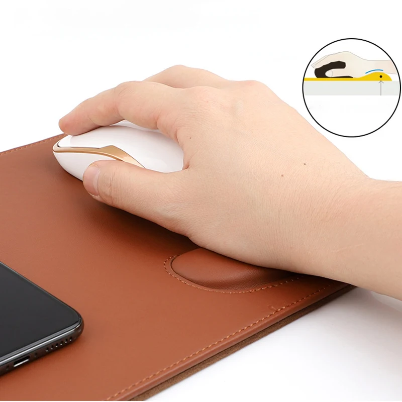 with phone wireless charging pu leather wood grain waterproof charger mousepad for pc laptop desk portable gaming cute mouse pad free global shipping