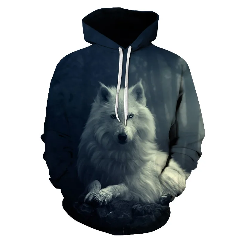 

European and American foreign trade black wolf head printing hooded pocket Pullover for men fashion hooded men's
