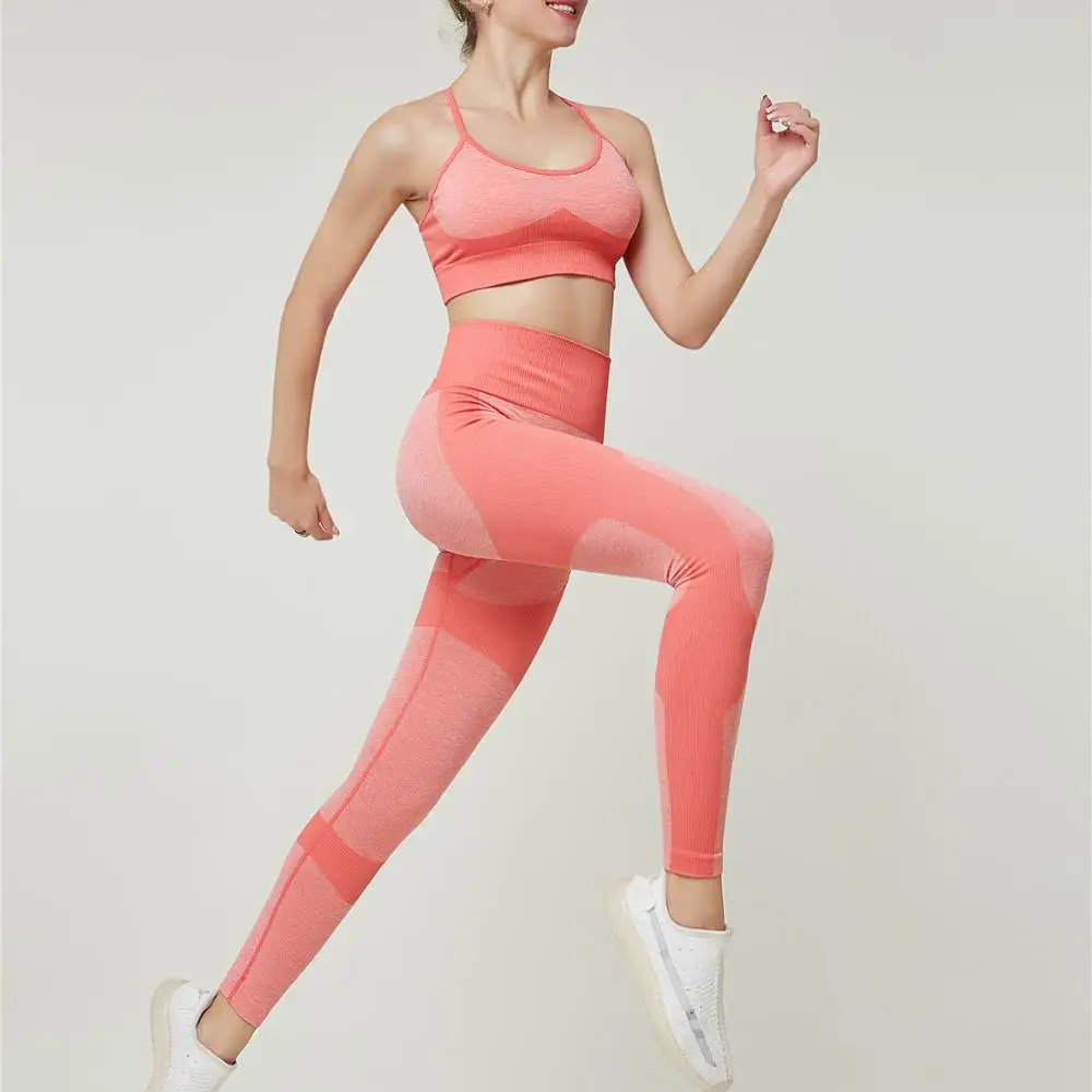 Женский бесшовный костюм для йоги комплект из 2 предметов бюстгальтер пуш ап +