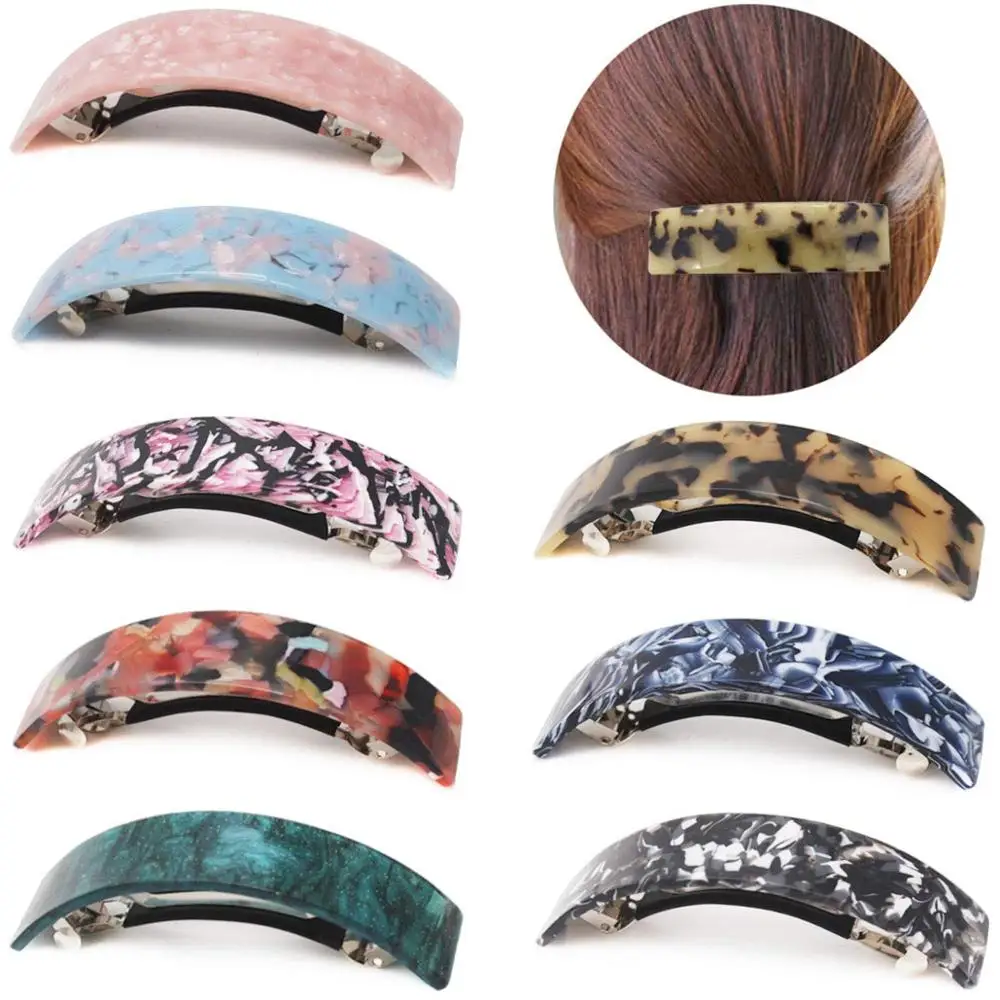8 Pieces French Hair Barrettes for Women Ladies Retro Classic Acrylic Hair Clips, No-Slip and Durable Automatic Clasp