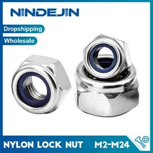 Нейлоновая Стопорная гайка NINDEJIN, шестигранная Стопорная гайка из нержавеющей стали M2 M2, 5 M3 M4 M5 M6 M8 M10 M12 M14 M16 M20 M24, Контргайка DIN985