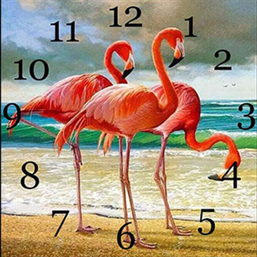 Алмазная 5d Вышивка Фламинго и часы сделай сам алмазная живопись вышивка