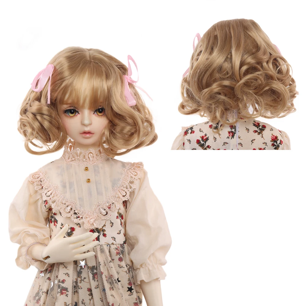 

SD/BJD Doll Wig Hair with Bang Long Roman Curly High Temperature Fiber Tan Color Wigs for 1/3 BJD Dolls