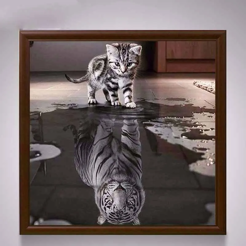 5D Diy Алмазная картина кошка отражение тигр вышивка крестиком набор животное