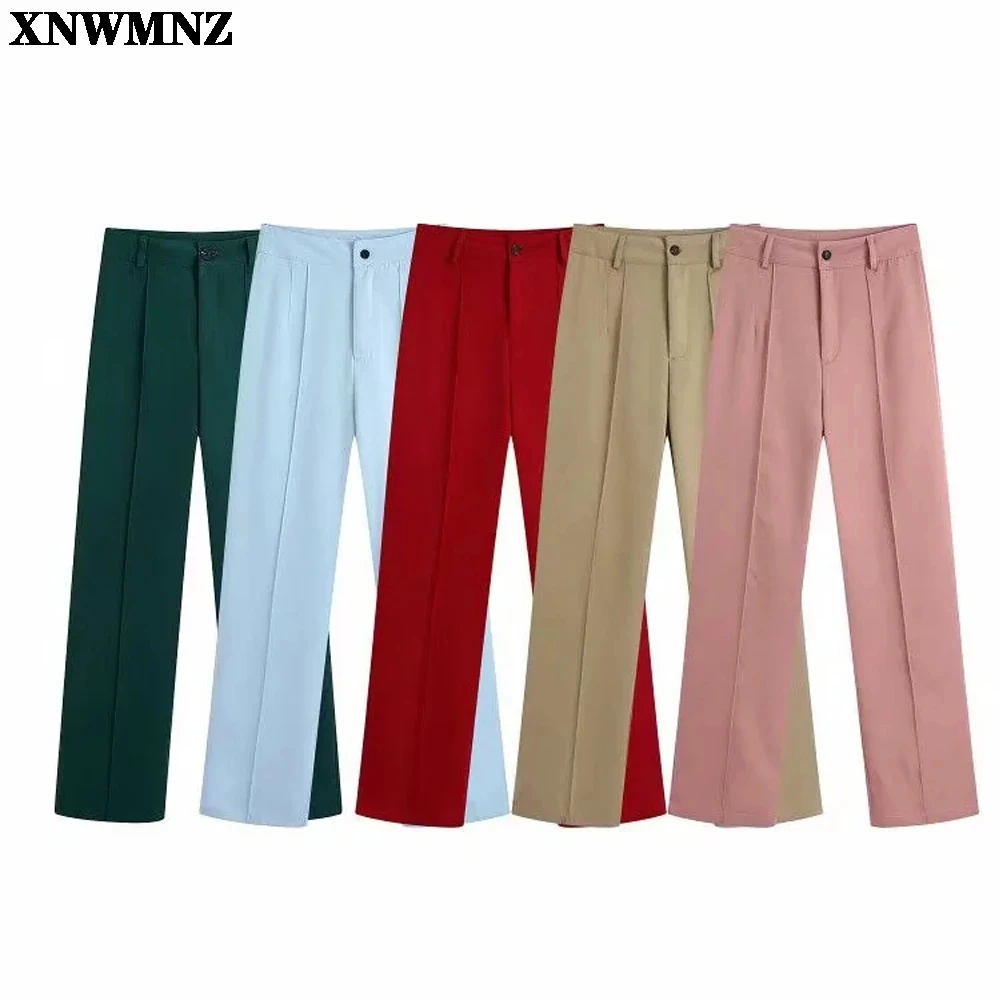 

XNWMNZ 2021 Women Fashion Office Wear Side Pockets Straight Pants Vintage High Waist Zipper Fly Female Trousers Mujer
