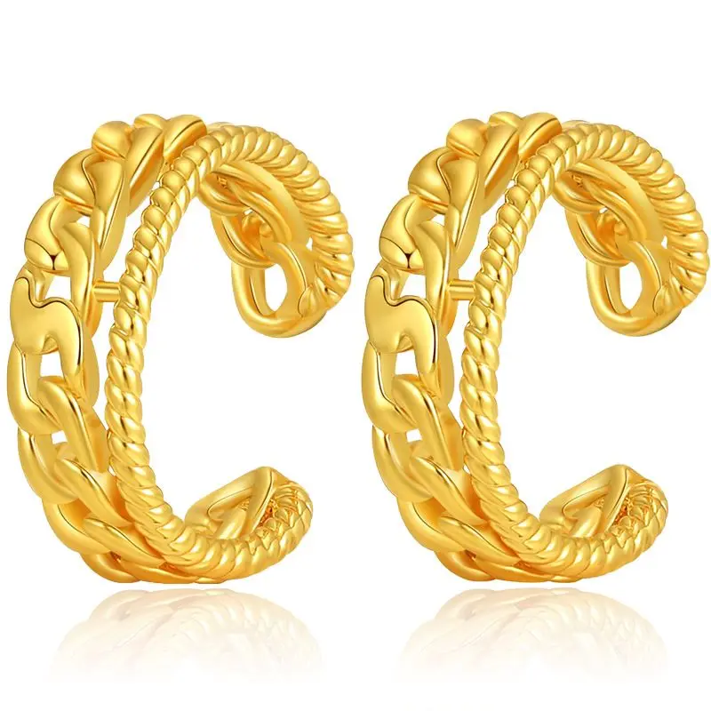

European and American Simple Hollow Design, Small Ear Clips, Gold-Plated Niche Winding Gold French Ladies Earrings