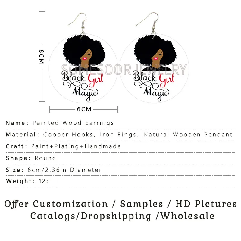 SOMESOOR натуральные черные волосы Девушка Волшебные афро печатные деревянные