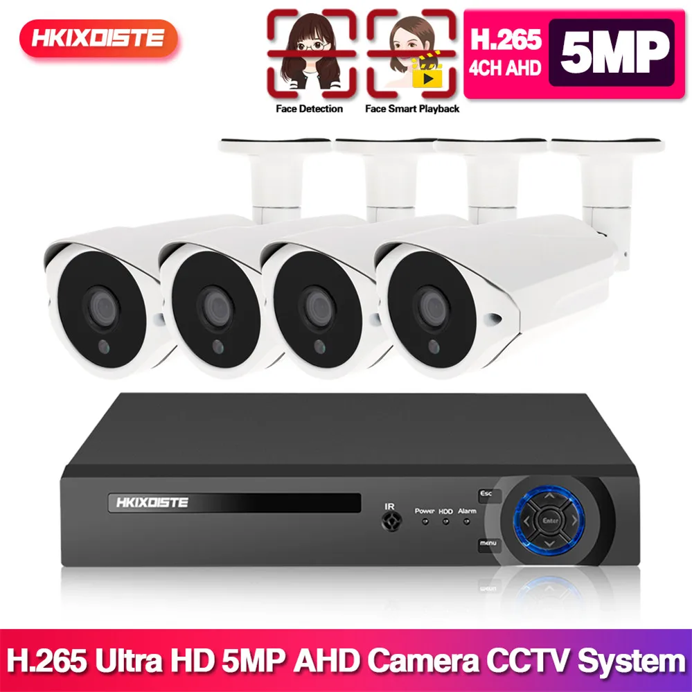 

Face Record 5MP Home Video Security System 6IN1 H.265 DVR With 4PCS 5MP Ultra HD Bullet Waterproof Surveillance Camera CCTV Kit