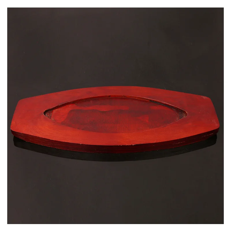 

Leaf shape Cast Iron Roasting Steak Pan Non Stick Roast Enamel Fried Pot Plate Frying Pan With Wooden Base Holder Cookware