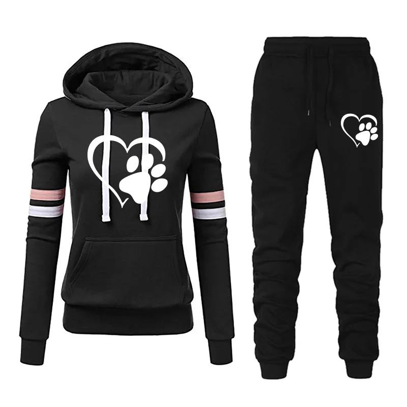 

Tracksuit Women Winter 2 Piece Set Print Hoodies+Pants Sportwear Women's Sports Suit Hooded Sweatshirt Set Female Jogging