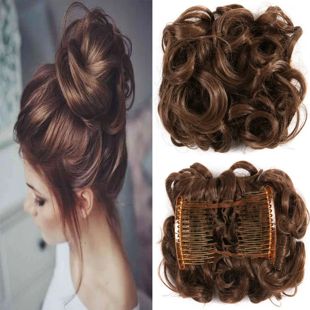 Новейшая мода большой гребень клип в вьющиеся волосы кусок шиньон updo Свадебные накладные волосы булочка