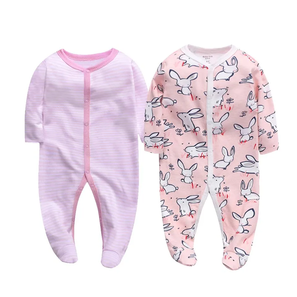 2Pcs/set Newborn Baby Footies Cotton Baby Boy Footies For Kids Clothes Long Sleeve Baby Pajamas Baby Girl 0-12M - Цвет: Темно-серый