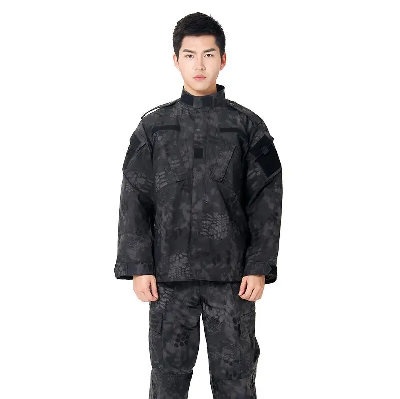 Black crepe 17Color Men Army Tactical Military Uniform Camouflage Combat Shirt Clothes Special Forces ACU Militar Uniforms for Man Coat Set - Цвет: Black crepe