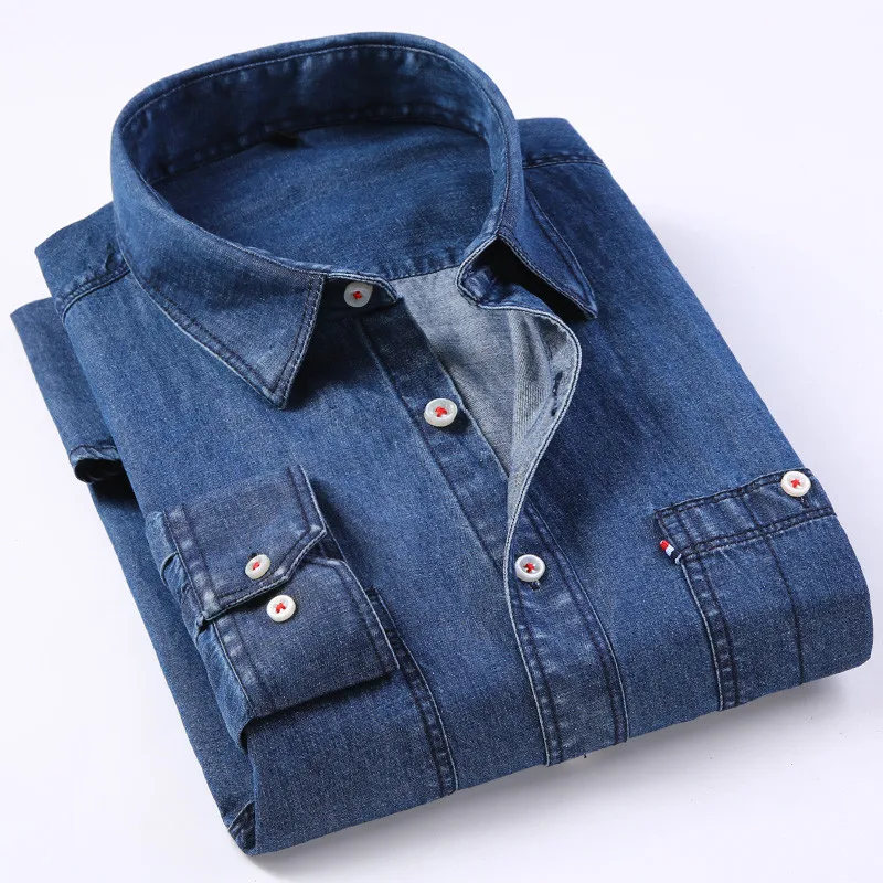 Jeans shirt 03 Мужские новые джинсы рубашки с длинными рукавами повседневные модные спортивные синие Черные нагрудные карманы на пуговицах зимние рубашки мужские соцрубашки пальто - Цвет: Jeans shirt 03