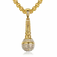 iced out chain necklace microphone pendant necklace stainless steel goldsilver color rhinestone best friend hip hop jewelry
