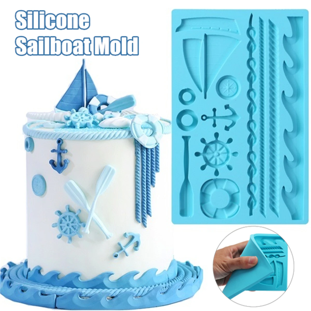 1 pc Boat ship's anchor Shape Fondant Mold Silicone Paddle Wave Cake DIY Gum Paste Cupcake Chocolate Decorating Tool | Дом и сад