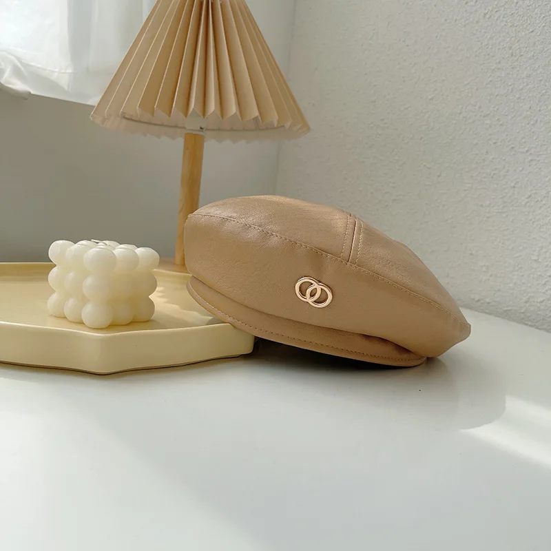 Весенняя осенняя мода Pu кожаная беретка для женщин, всегда актуальная ретро-шапочка в форме октагональной тыквы, женская девочка, повседневная шляпка для шопинга художника.