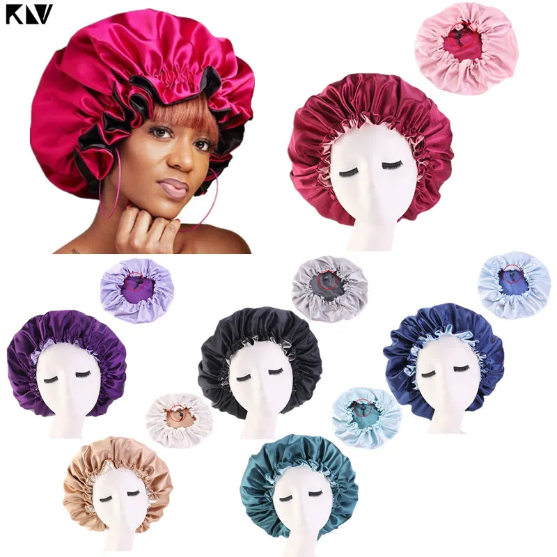 KLV/Для женщин атласная шапка для сна Кепки очень большая двуспальная Слои