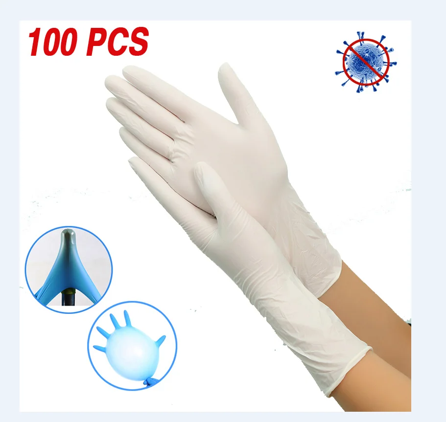 100 шт. одноразовые латексные перчатки белые Нескользящие кислотные и щелочные