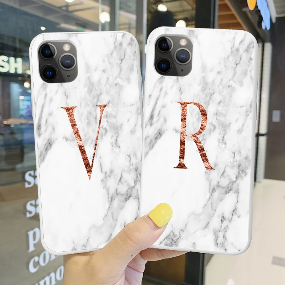 Начальная Буква A B конфетный белый мягкий ТПУ чехол для iPhone 11 Pro MAX 6 7 8Plus XR XS X пользовательское имя сочетание белый чехол под мрамор