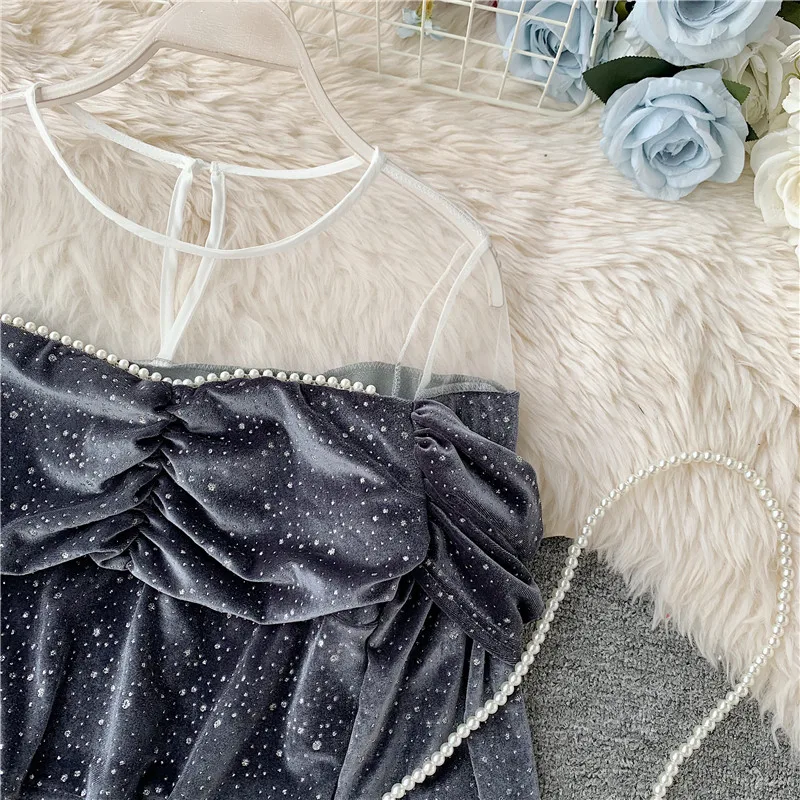 Korobov новая Корейская Сексуальная сетчатая Лоскутная блестящая женская блузка