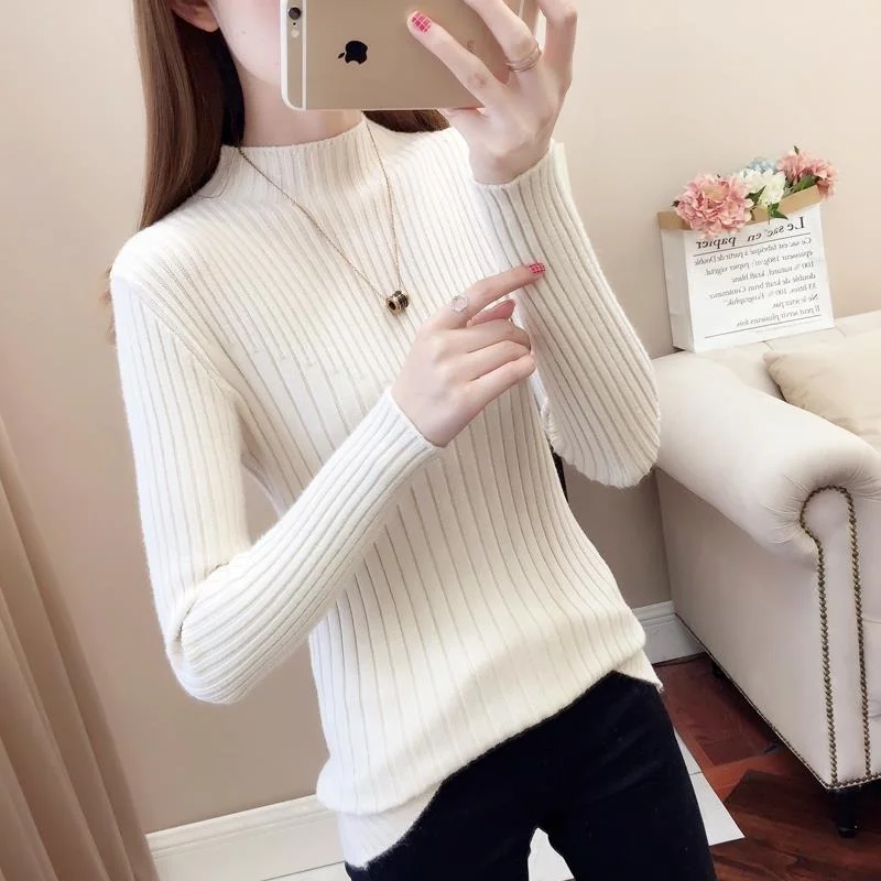 Осень-Зима базовые вязаные теплые свитера с ложным воротником 2022 женские