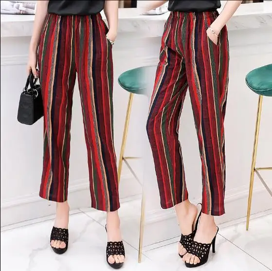 Брюки женские клетчатые с эластичным поясом повседневные Прямые штаны из хлопка