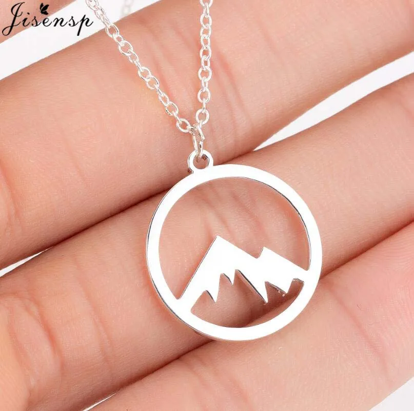 

Jisensp Simple Design Hollow Round Pendant Necklace Stainless Steel Snow Mountain Necklace Choker Fashion Jewelry for Women Men
