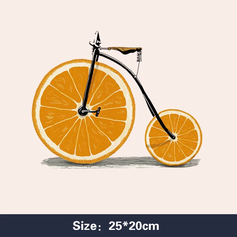 

Patches lemon bicycle Iron on Patches For DIY Heat Transfer Clothes T-shirt Thermal transfer stickers Decoration Printing