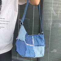 fashion design women denim underarm bag contrasting color ladies small shoulder bags vintage female clutch purse tote handbags