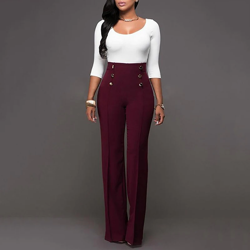 

1pc New Fashion High Waist Wide Leg Pants Causal Loose Button Trousers Elegant Solid Pants Women All-match Pants