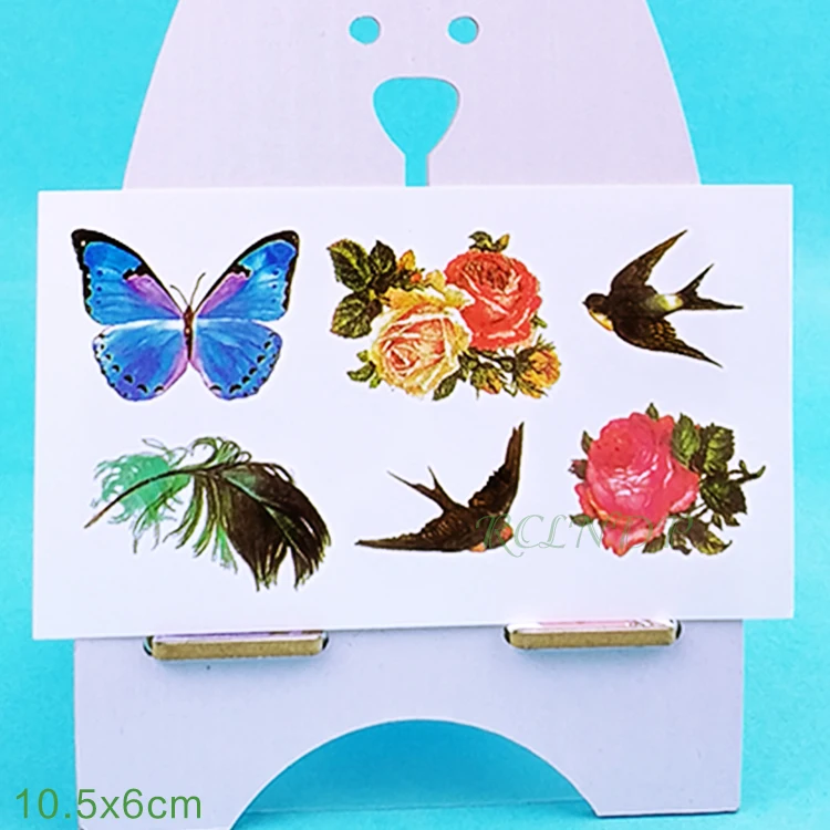Waterproof Temporary Tattoo Sticker Beautiful Flower Rose Butterfly Bird Fake Tatto Flash Tatoo Wrist Foot Hand for Girl Women | Красота и