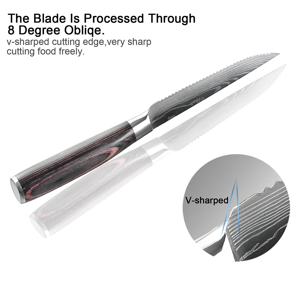 

XITUO Kitchen Knives Set Damascus Laser Steak Santoku Chef Knife 1-5Pcs/Set Stainless Steel Cut Meat Vegetable Slicing Tool