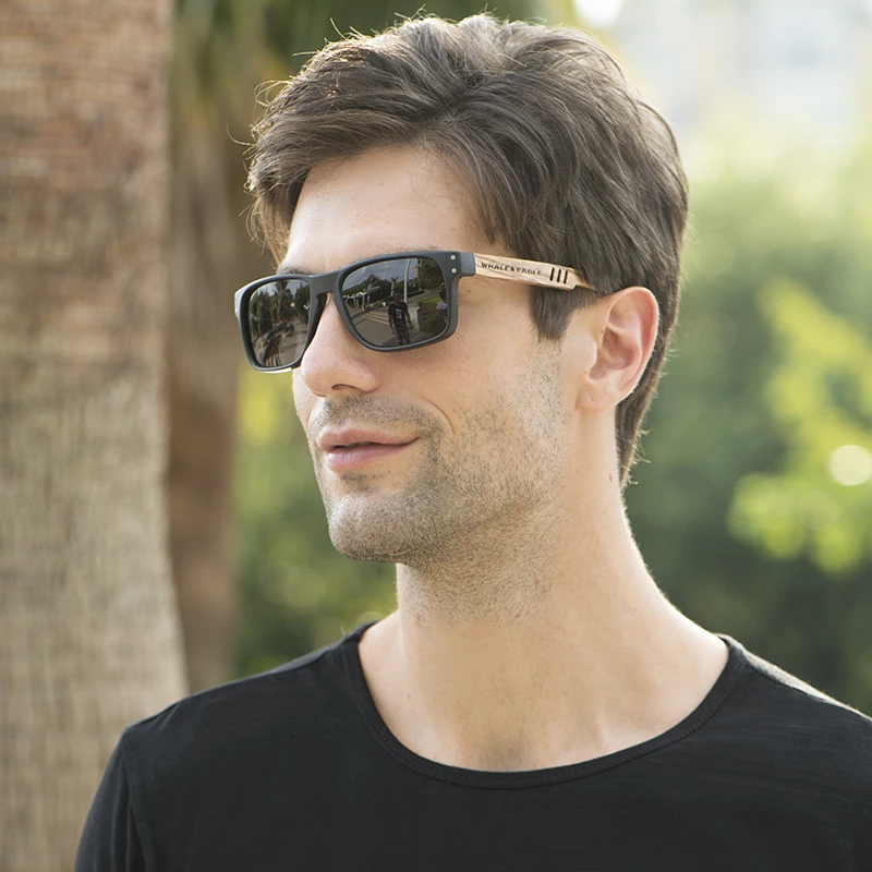Sunglasses Men Wooden Zebra UV400 W&E Polarized Sunglasses Women Beech Blue Green Lens Handmade Fashionable Brand Cool