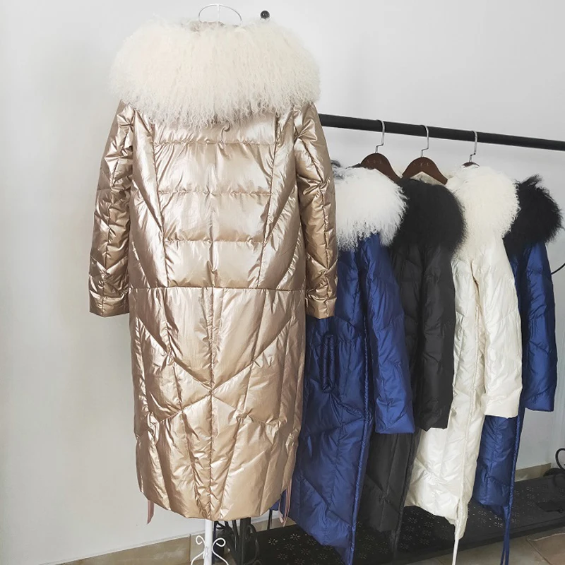 Fitaylor Зимняя женская парка с капюшоном на белом утином пуху большой натуральный