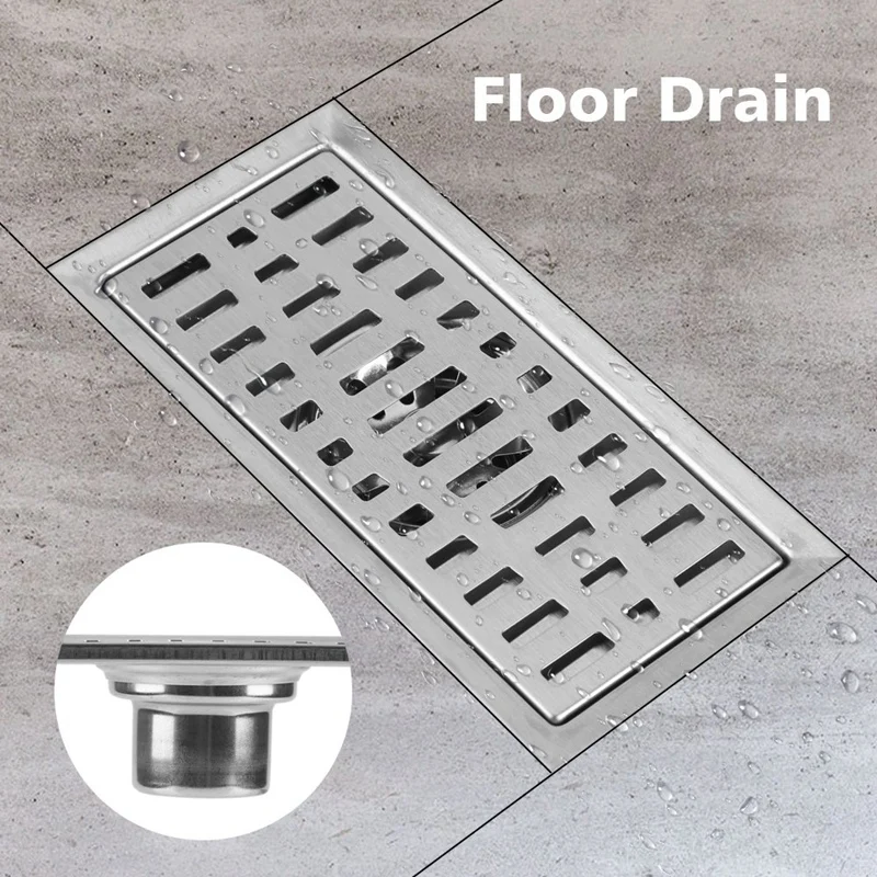 

Large-Traffic Stainless Steel Bathroom Shower Square Floor Waste Grate Sanitary 20Cm X10Cm Floor Drain