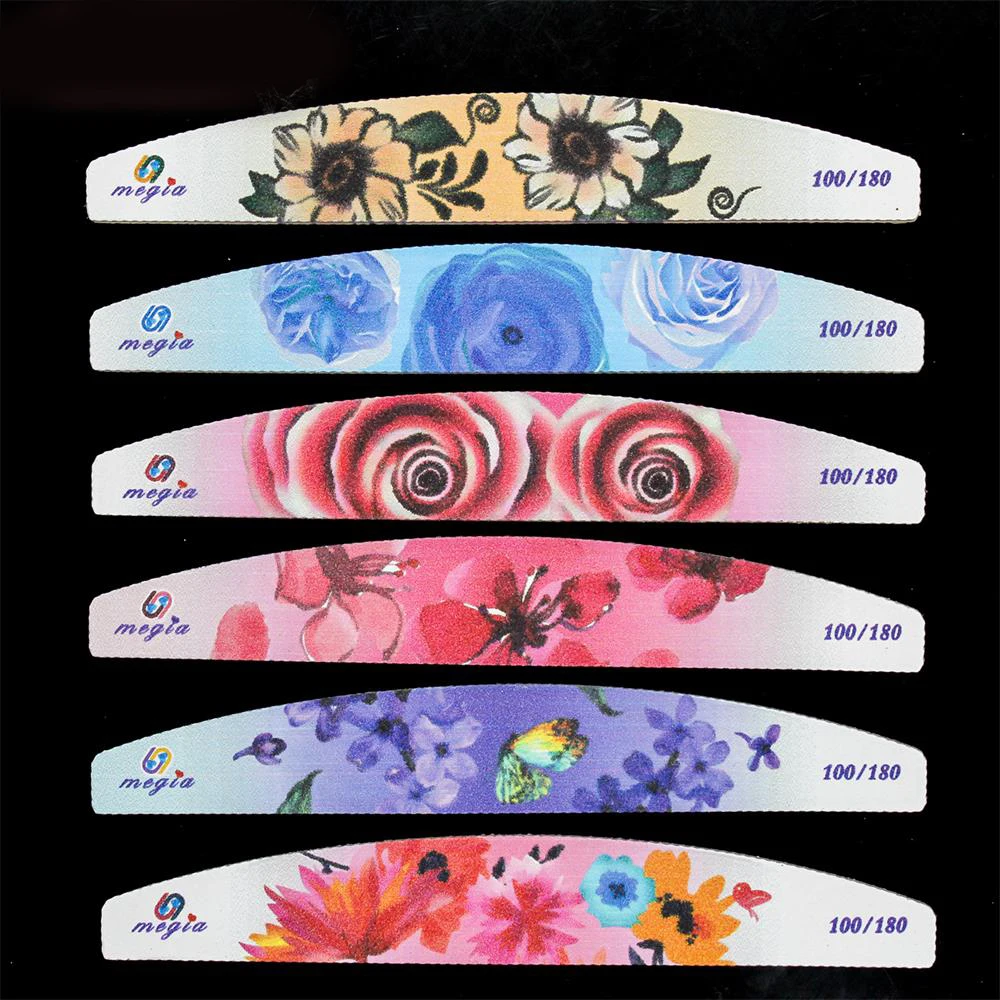 

6PCS 100/180 Double Sided Flower Print Sponge Nail Files Grit Manicure Sanding Buffer Pedicure Nail Art Pedicure Beauty Tool