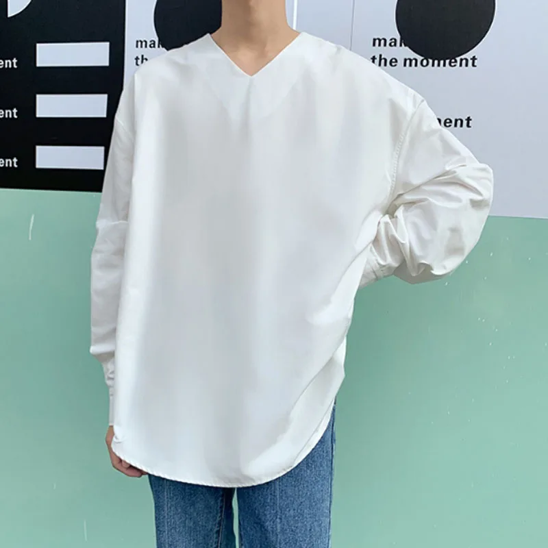 Homens noOS Camisas de Manga Longa Com Decote Em V Solta puloniver Ocasional muheres Masculinos Japan Streetwear Camisa Roupas P | Мужская