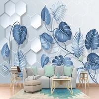 custom european 3d relief wallpaper hand painted blue plant leaves photo wall paper for living room wall decoration papel mural