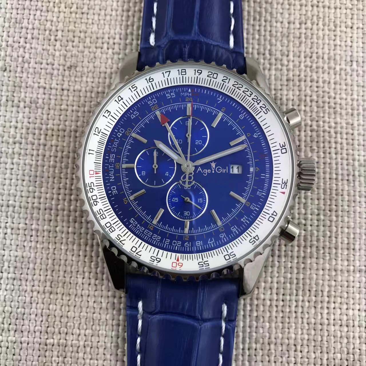 Leather Blue Роскошные брендовые новые мужские Секундомер-хронограф часы черный синий белый GMT Кожа из нержавеющей стали сапфировые спортивные часы AAA - Цвет: Leather Blue