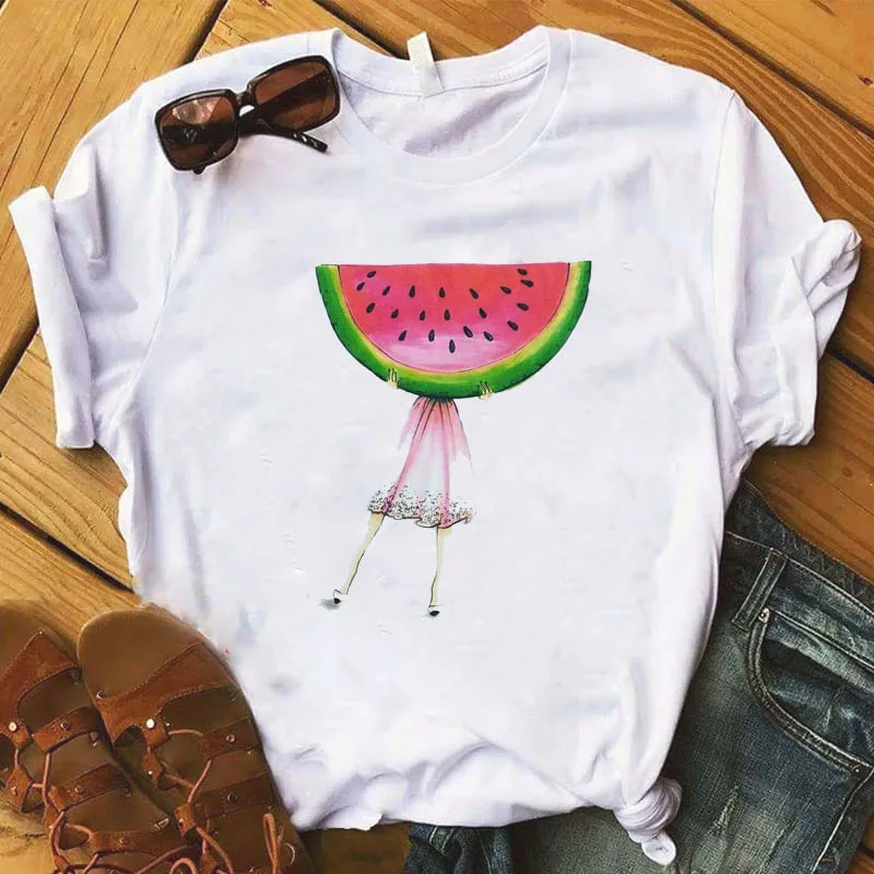 

Maycaur Cute Pineapple Fruits Printed Woman Clothing Harajuku Kawaii Female Tee Fashion Round Neck T Shirt Camisas Mujer Clothes