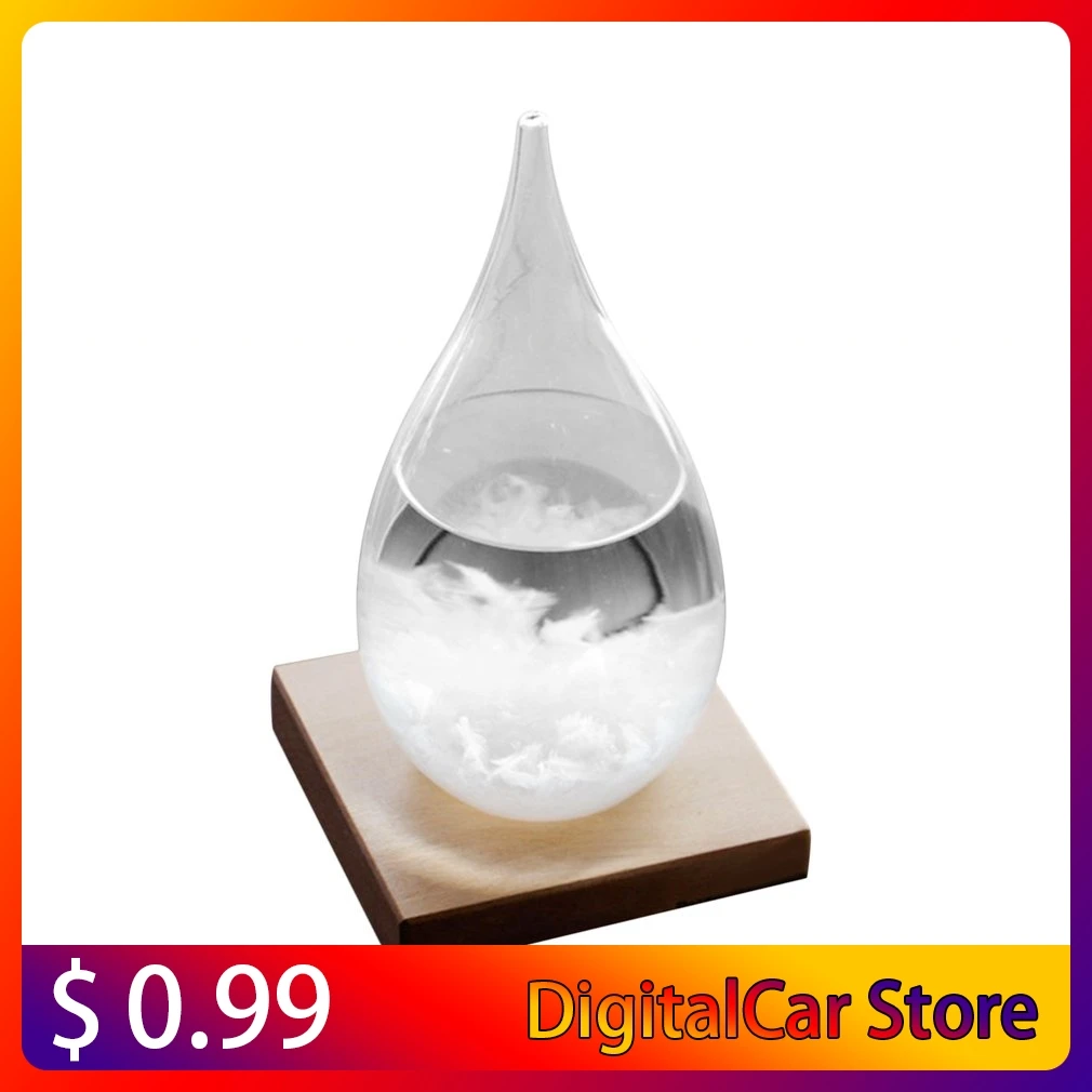 

Mini Desktop Droplet Storm Glass Bottle Weather Forecast Predictor Monitor Barometer With Wooden Base For Home Decor