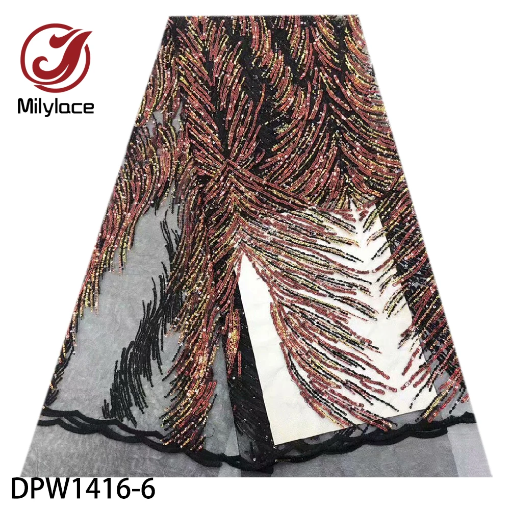 

Milylace shiny sequins African lace fabric 5 yards high quality Nigerian net lace fabric with fashion sequins for party DPW1416