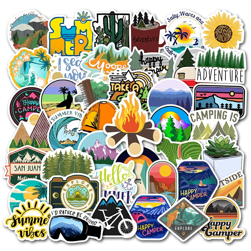 

10/30/50Pcs/Set Camping Landscape Stickers Outdoor Adventure Climbing Travel DIY Laptop Bicycle Suitcase Waterproof Sticker