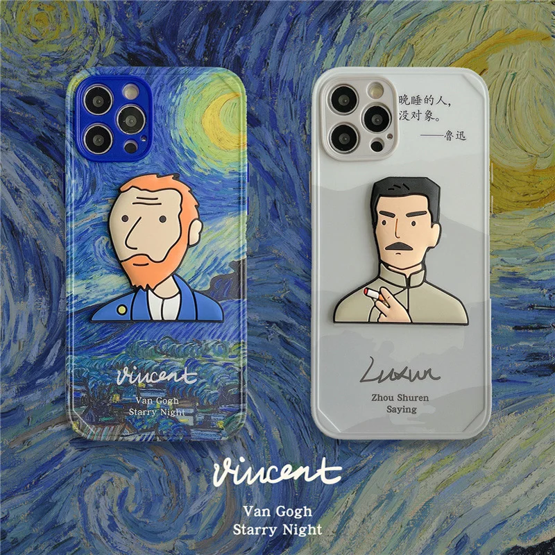 

3D Patch Phone Case For IPhone 12 Pro 11 ProMax XR X 7 8 Plus Soft Silicon Art Design Van Gogh Personality Cartoon Version Cases