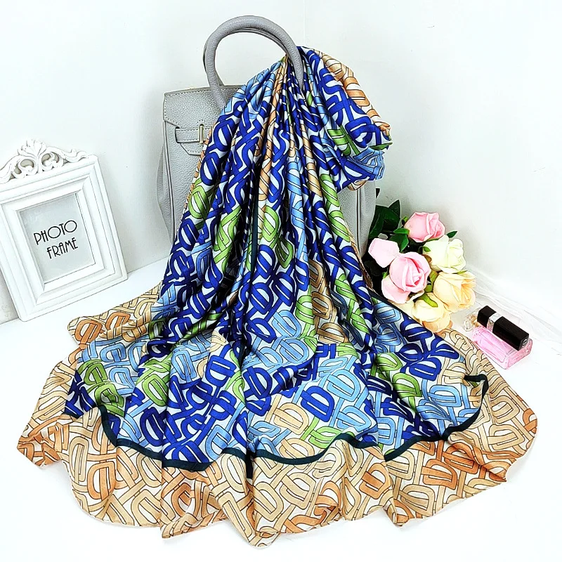 

2021 Summer Sunscreen Beach Towel New 180X90CM Silk Scarves Lady Beach Dustproof Handkerchief Scarf Korean Popular Print Shawls