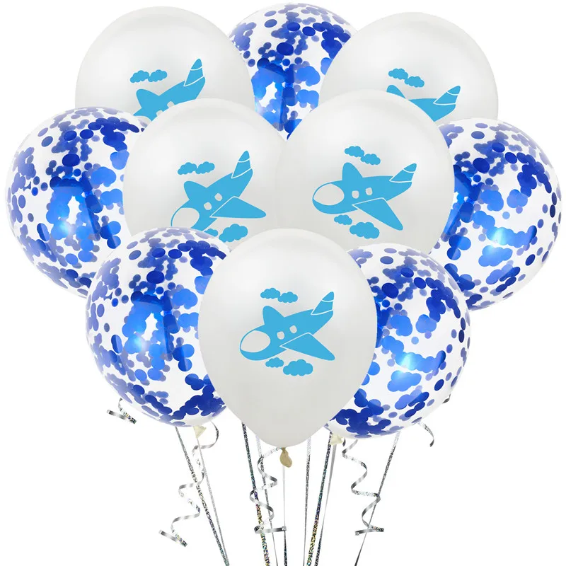 

Twins Party 10pcs White Blue Cloud Planes Balloons Inflatable Air Balloons For Baby Boy Birthday Party Decoration