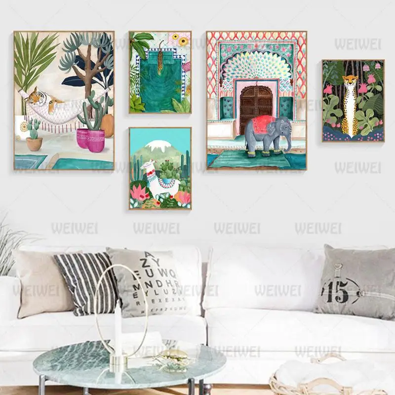 

Cartoon Painting Animals Color Painting Poster Home Decoration Wall Living Room Tropical Rain Forest Nordic Style
