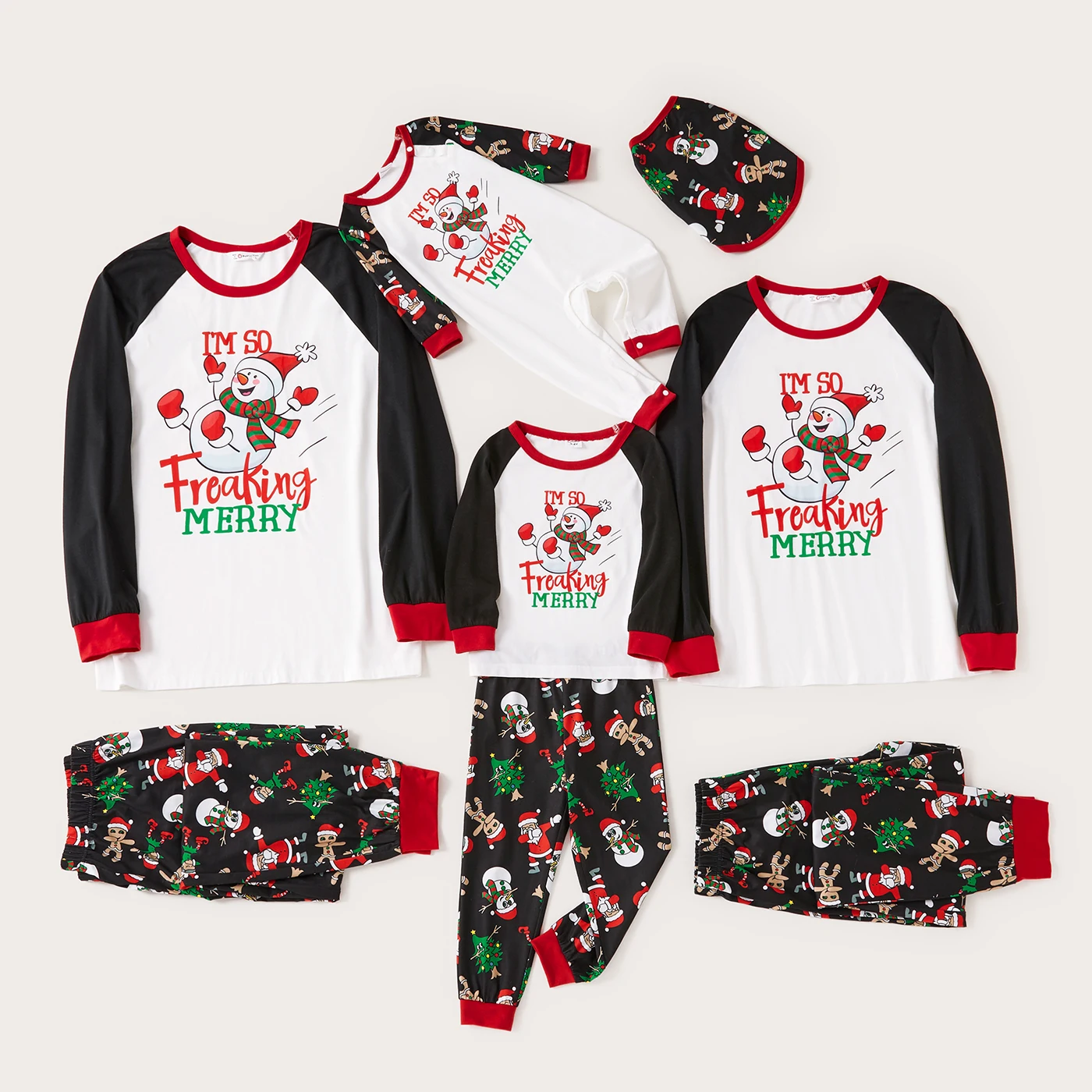 

PatPat Christmas Snowman and Letters Print Black Family Matching Long-sleeve Pajamas Sets (Flame Resistant)